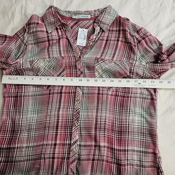 New Maurices Plaid Flannel Shirt Button-Up Maroon Pink Sage Women's M - Picture 2 of 4
